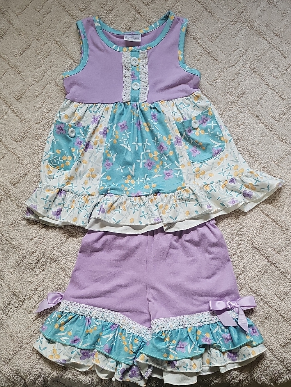 Two-Piece Floral Lilac & Aqua Toddler Set